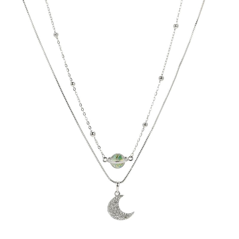 (2er-Set) Gliederkette Saturn & Strass-Mond-Anhänger