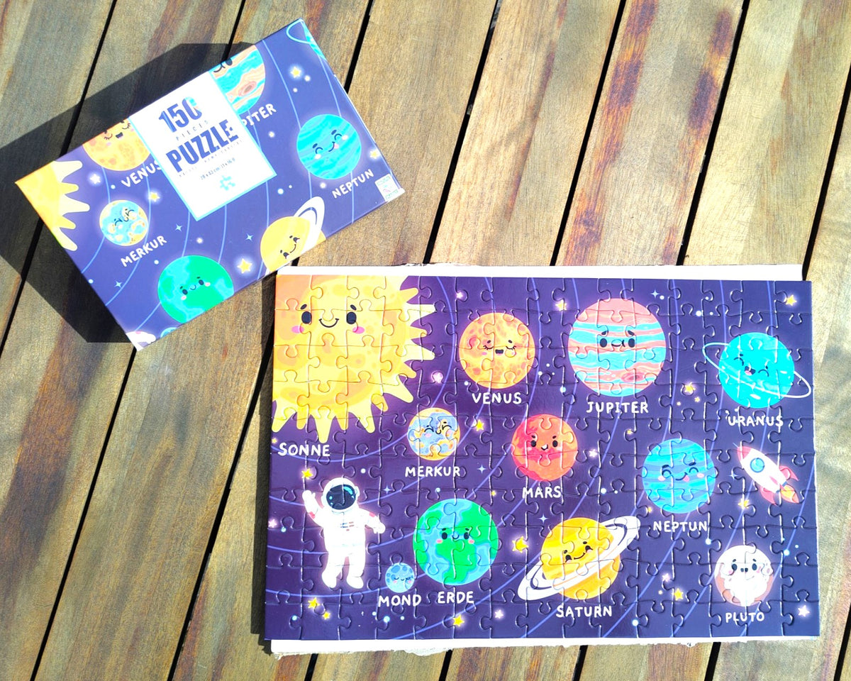 Puzzle "unser Solar System" 150 Teile | Kinderpuzzle mit niedlichem Sonnensystem-Design. Lernspielzeug für Kinder ab 6 Jahren