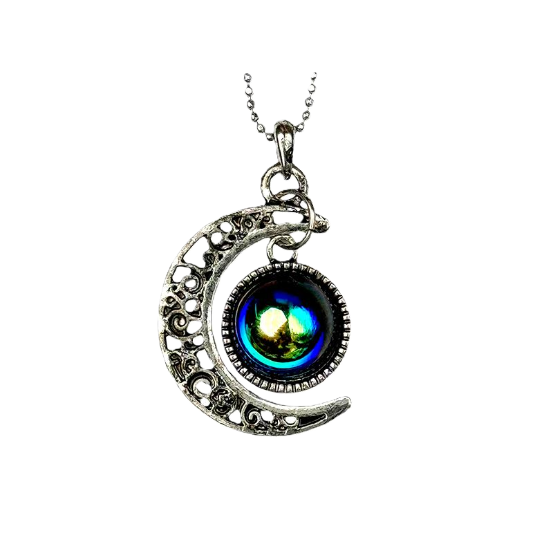 Silberne Kugelkette mit Mond- und Regenbogenperle