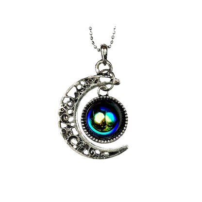 Silberne Kugelkette mit Mond- und Regenbogenperle