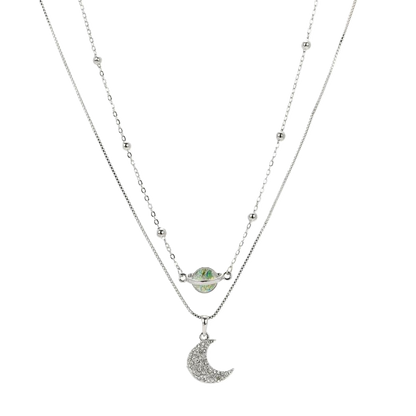 (2er-Set) Gliederkette Saturn & Strass-Mond-Anhänger