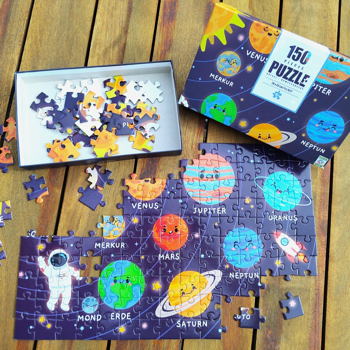 Puzzle "unser Solar System" 150 Teile | Kinderpuzzle mit niedlichem Sonnensystem-Design. Lernspielzeug für Kinder ab 6 Jahren