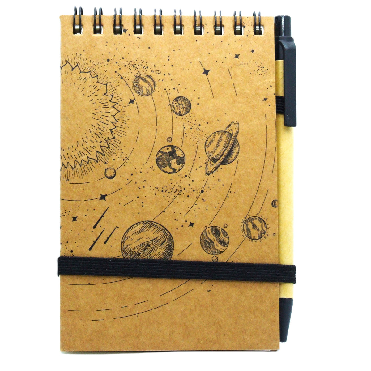 Mini Notizheft Solar System | Ringheft-Notizbucht 14,5x9cm aus recyceltem Karton/Papier mit weißem Papier und Kugelschreiber