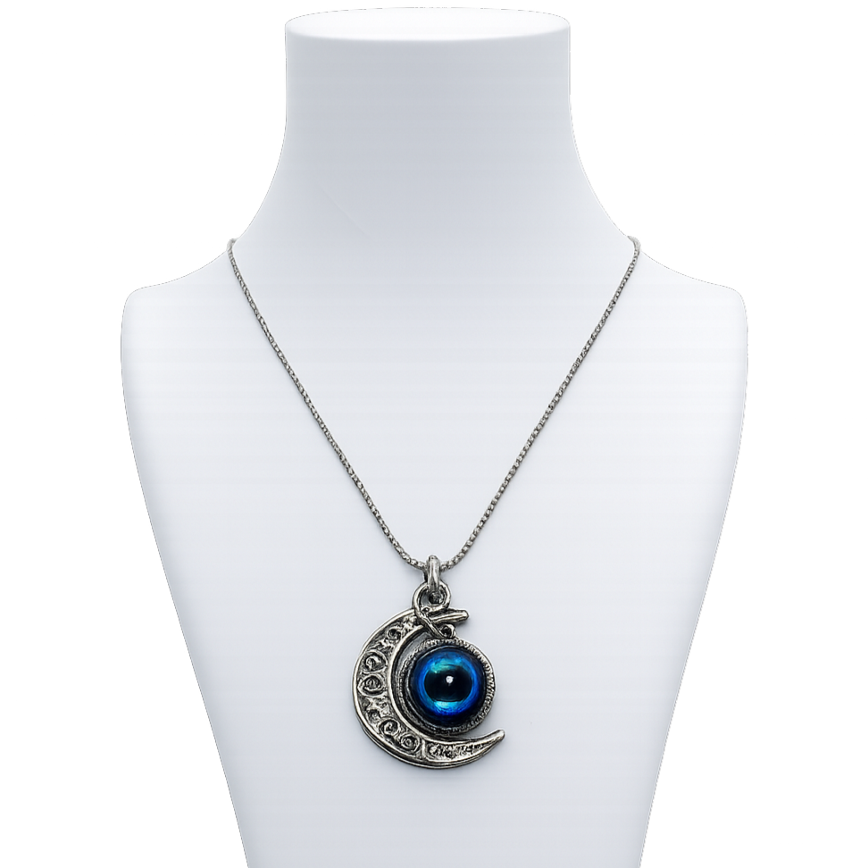 Silberne Kugelkette mit Mond- und Regenbogenperle